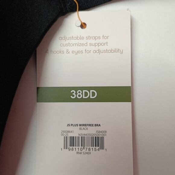 Joyspun Plus Wirefree Full Coverage Bra Women's Size 38DD Black Smooth Wings - Picture 3 of 5